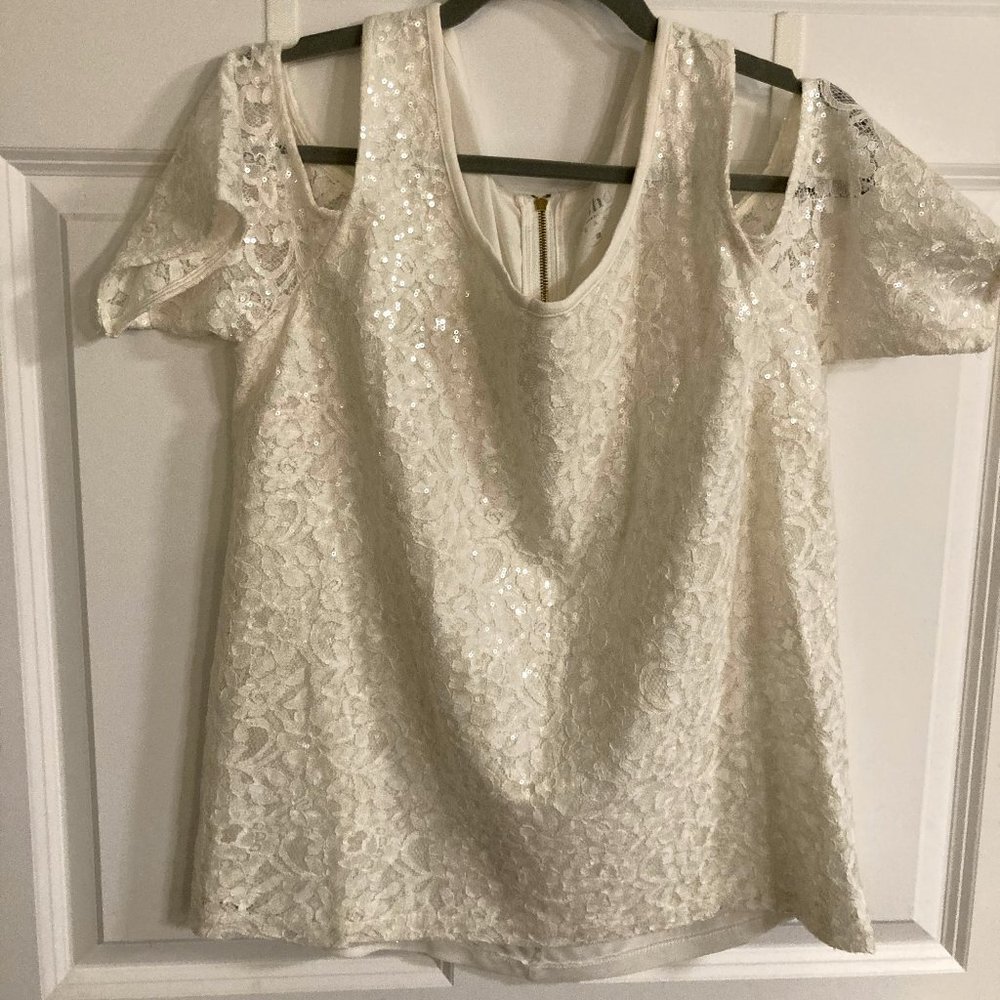 New York & Company peek-a-boo sequined blouse